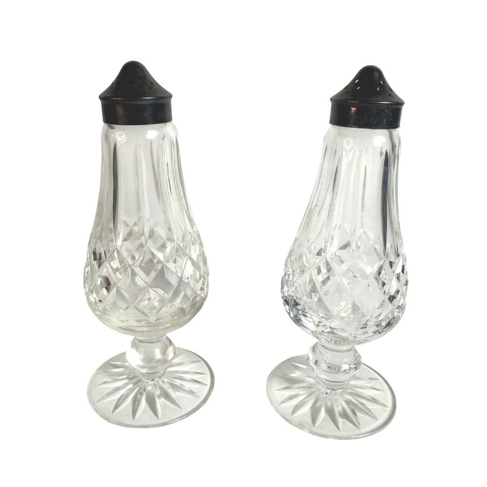 Vintage Waterford Crystal Lismore Salt Pepper Shaker Set Footed Ireland 6in